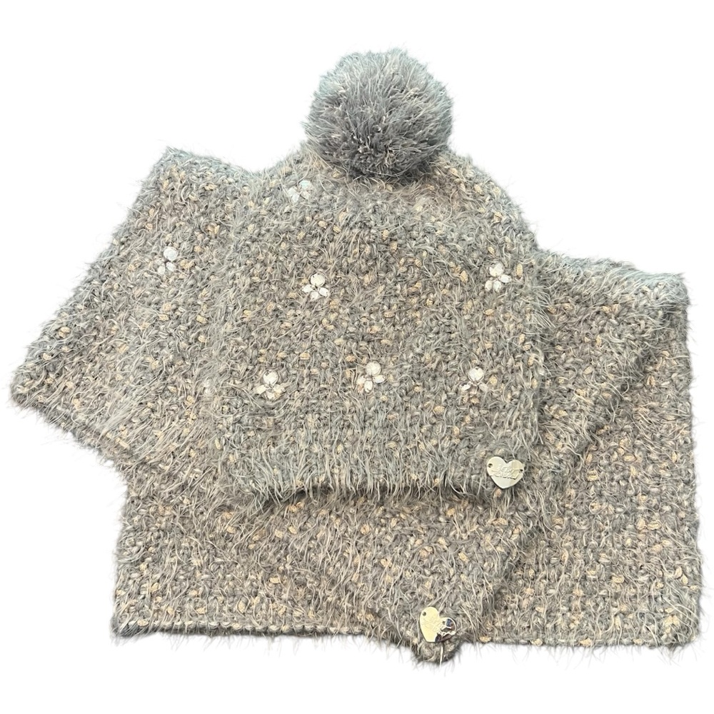 Light Gray & Baby Pink Betsey Johnson Women’s Knit Beanie & Snood Scarf Set